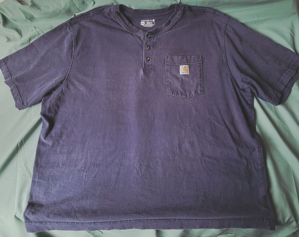 Carhartt Loose Fit Henley Pocket T-Shirt Men’s 2XL Blue Short Sleeve Workwear - Picture 14 of 14
